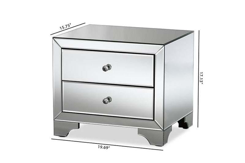 Giovanni Mirrored 2-Drawer End Table Baxton