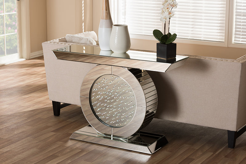 Materra Hollywood Regency Glamour Style Mirrored Console Table