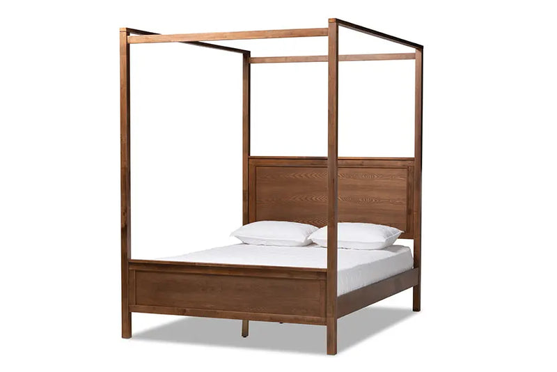 Raelynn Walnut Brown Wood Platform Canopy Bed (Queen) iHome Studio