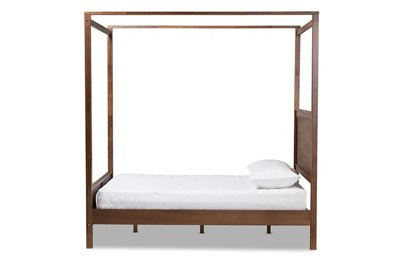 Raelynn Walnut Brown Wood Platform Canopy Bed (Queen) iHome Studio