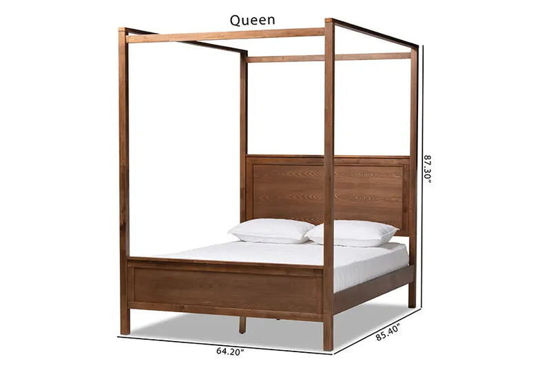 Raelynn Walnut Brown Wood Platform Canopy Bed (Queen) iHome Studio