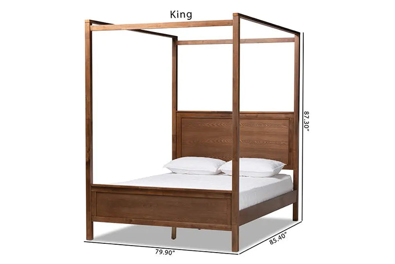 Raelynn Walnut Brown Wood Platform Canopy Bed (Queen) iHome Studio