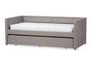 Tiana Gray Fabric Nail Heads Trimmed Sofa Twin Daybed w/Roll-Out Trundle Baxton