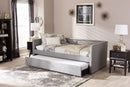 Tiana Gray Fabric Nail Heads Trimmed Sofa Twin Daybed w/Roll-Out Trundle Baxton