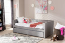 Tiana Gray Fabric Nail Heads Trimmed Sofa Twin Daybed w/Roll-Out Trundle Baxton