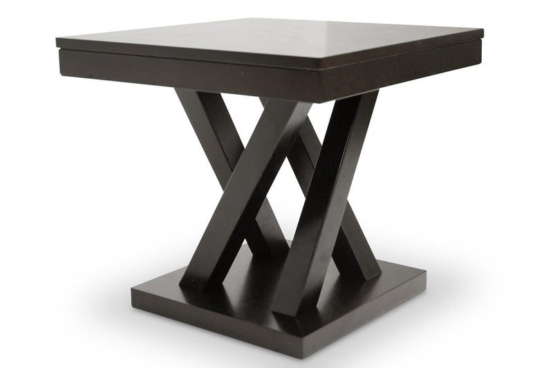 Shadell Dark Brown Modern End Table w/Pedestal Base