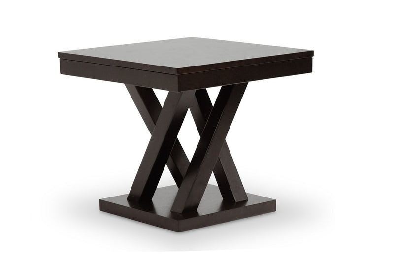 Shadell Dark Brown Modern End Table w/Pedestal Base