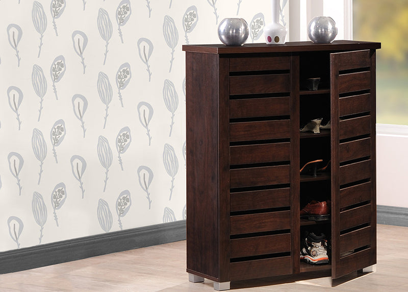 Margaret Modern and Contemporary 2-Door Dark Brown Wooden Entryway Shoes Storage Cabinet