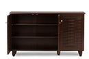 Curlew 3-Door Dark Brown Wooden Entryway Shoes Storage Cabinet Baxton