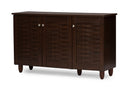 Curlew 3-Door Dark Brown Wooden Entryway Shoes Storage Cabinet Baxton