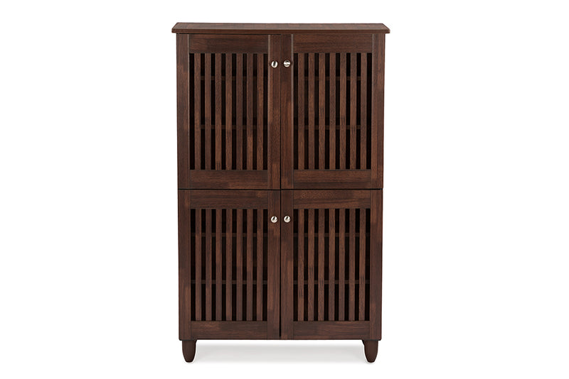 Emmett Modern and Contemporary 4-Door Oak Brown Wooden Entryway Shoes Storage Tall Cabinet