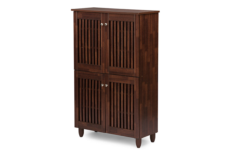 Emmett Modern and Contemporary 4-Door Oak Brown Wooden Entryway Shoes Storage Tall Cabinet