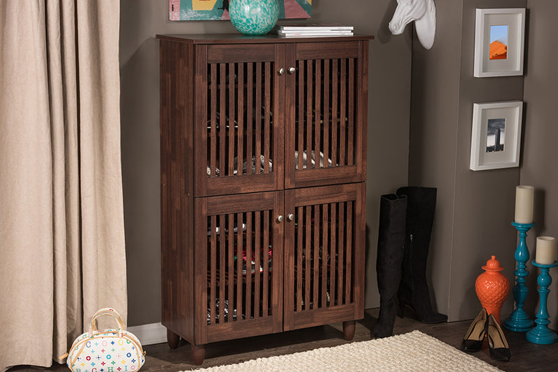 Emmett Modern and Contemporary 4-Door Oak Brown Wooden Entryway Shoes Storage Tall Cabinet