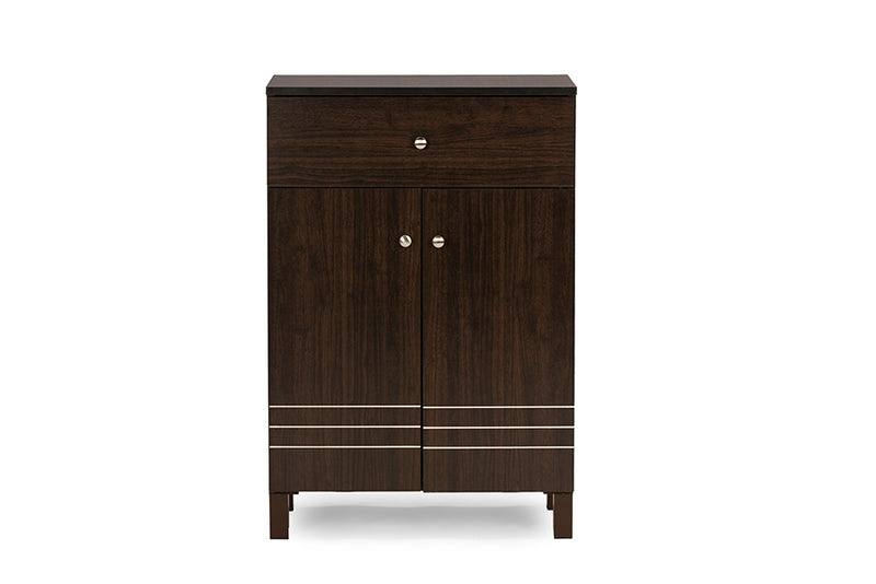 Celsie Dark Brown Shoe Cabinet w/2 Doors and Drawer