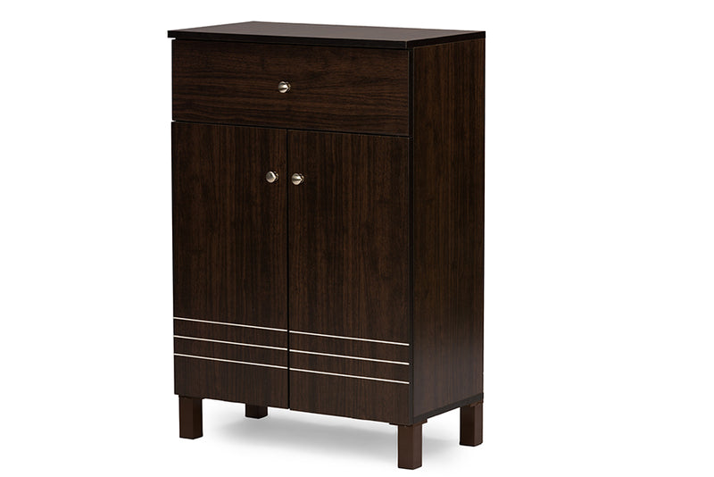 Celsie Dark Brown Shoe Cabinet w/2 Doors and Drawer