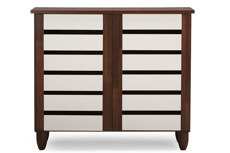 Leola Oak and White 2-tone Shoe Cabinet w/2 Doors, Vinly Legs Baxton