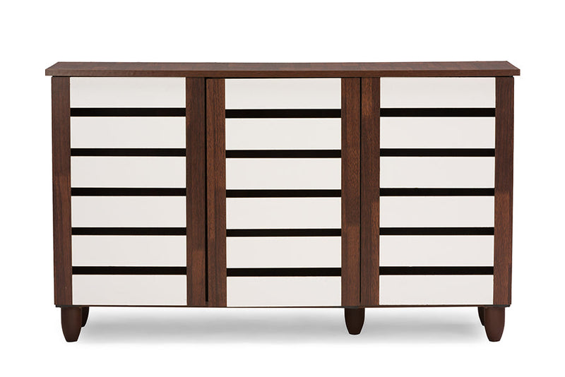 Leola Oak and White 2-tone Shoe Cabinet w/3 Doors, Vinly Legs Baxton