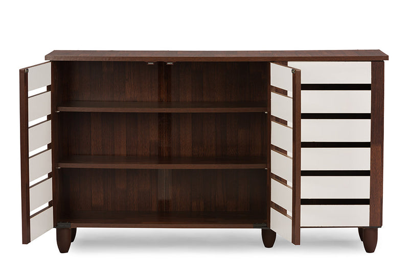 Leola Oak and White 2-tone Shoe Cabinet w/3 Doors, Vinly Legs Baxton