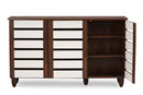 Leola Oak and White 2-tone Shoe Cabinet w/3 Doors, Vinly Legs Baxton