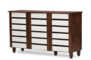 Leola Oak and White 2-tone Shoe Cabinet w/3 Doors, Vinly Legs Baxton