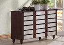 Leola Oak and White 2-tone Shoe Cabinet w/3 Doors, Vinly Legs Baxton