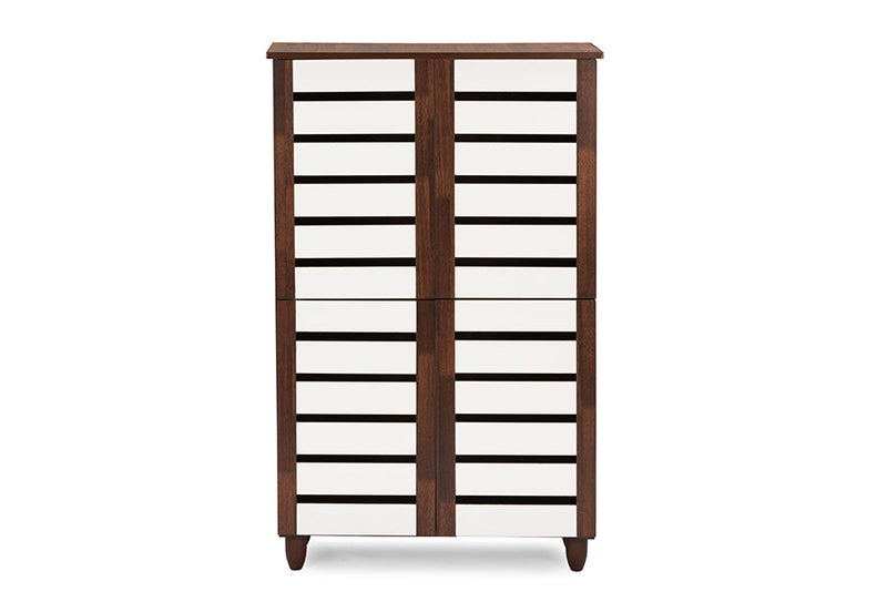 Leola Oak and White 2-tone Shoe Cabinet w/4 Door, Vinly Legs Baxton
