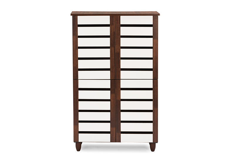 Leola Oak and White 2-tone Shoe Cabinet w/4 Door, Vinly Legs