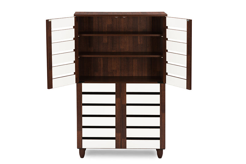 Leola Oak and White 2-tone Shoe Cabinet w/4 Door, Vinly Legs Baxton