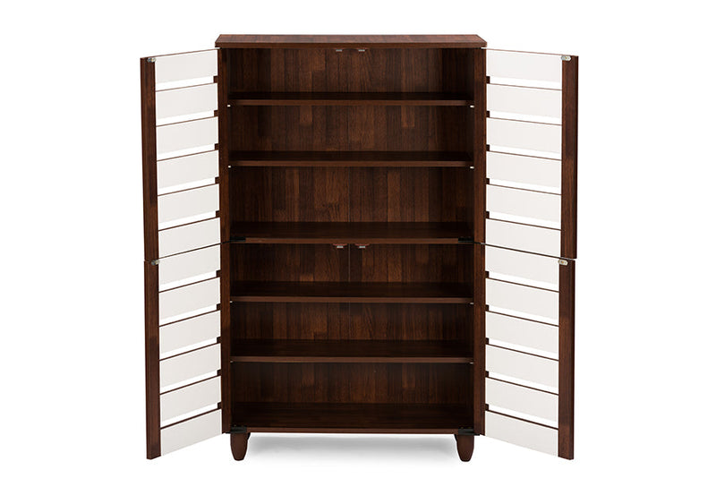 Leola Oak and White 2-tone Shoe Cabinet w/4 Door, Vinly Legs Baxton