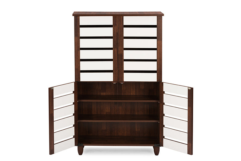 Leola Oak and White 2-tone Shoe Cabinet w/4 Door, Vinly Legs Baxton