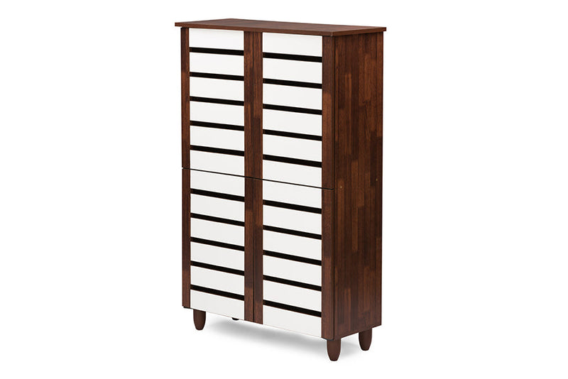 Leola Oak and White 2-tone Shoe Cabinet w/4 Door, Vinly Legs Baxton