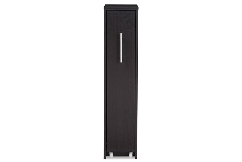 Claudia Dark Brown Wood Bookcase w/One Pulled-out Door Shelving Cabinet Baxton