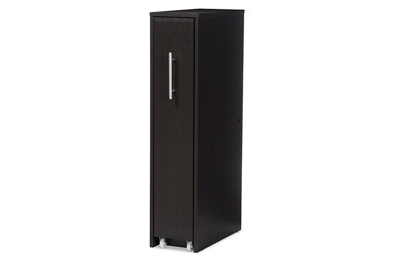 Claudia Dark Brown Wood Bookcase w/One Pulled-out Door Shelving Cabinet Baxton