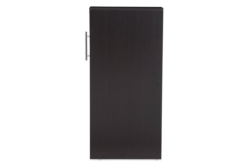 Claudia Dark Brown Wood Bookcase w/One Pulled-out Door Shelving Cabinet Baxton