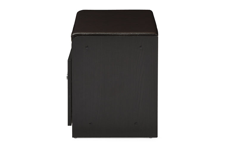 Elvina Modern and Contemporary Dark Brown Wood 2-Door Shoe Cabinet w/Faux Leather Seating Bench