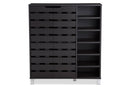 Darielle Dark Brown Wood 2-Slatted Door Shoe Cabinet w/Open Shelves Baxton
