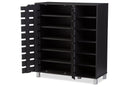 Darielle Dark Brown Wood 2-Slatted Door Shoe Cabinet w/Open Shelves Baxton