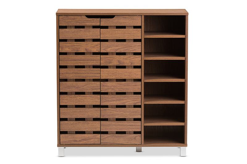 Darielle Modern and Contemporary "Walnut" Medium Brown Wood 2-Door Shoe Cabinet w/Open Shelves