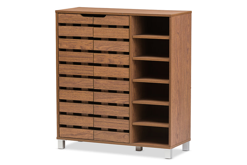 Darielle Modern and Contemporary "Walnut" Medium Brown Wood 2-Door Shoe Cabinet w/Open Shelves