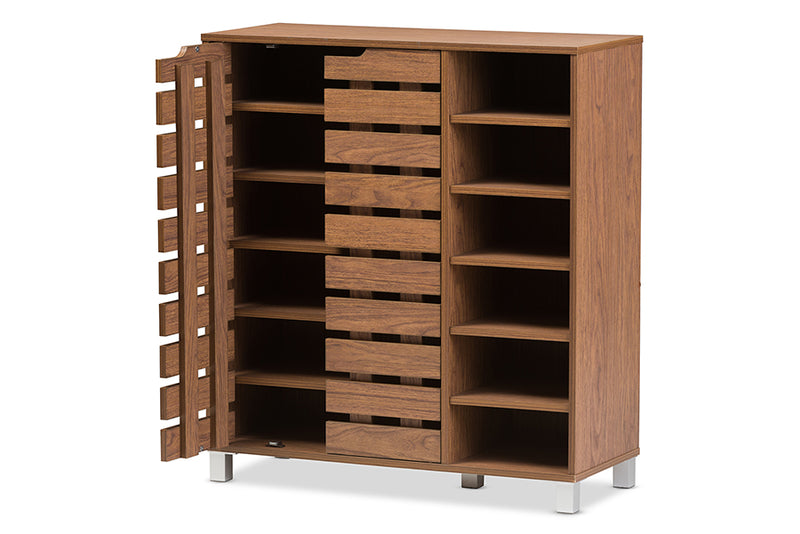 Darielle Modern and Contemporary "Walnut" Medium Brown Wood 2-Door Shoe Cabinet w/Open Shelves