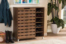 Darielle "Walnut" Medium Brown Wood 2-Door Shoe Cabinet w/Open Shelves Baxton