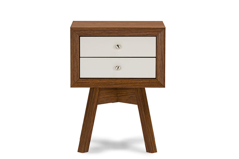 Iseline Two-tone Walnut and White Nightstand Baxton