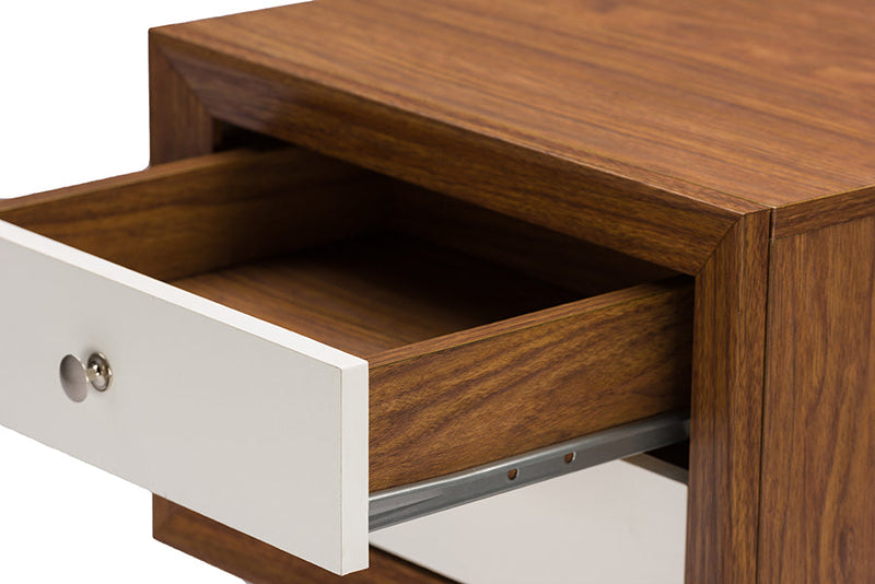 Iseline Two-tone Walnut and White Nightstand Baxton