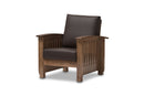 Cantu Walnut Brown Wood and Dark Brown Faux Leather 1-Seater Lounge Chair Baxton