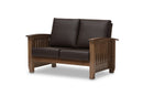 Cantu Walnut Brown Wood and Dark Brown Faux Leather 2-Seater Loveseat Baxton