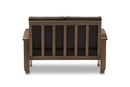 Cantu Walnut Brown Wood and Dark Brown Faux Leather 2-Seater Loveseat Baxton