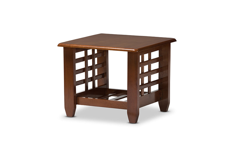 Risha Modern Classic Mission Style Cherry Finished Brown Wood Living Room Occasional End Table