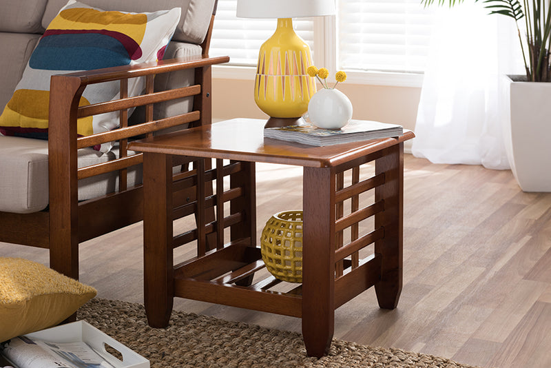 Risha Modern Classic Mission Style Cherry Finished Brown Wood Living Room Occasional End Table