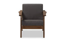 Macias Gray Fabric and "Walnut" Brown Wood Living Room 1-Seater Lounge Chair Baxton