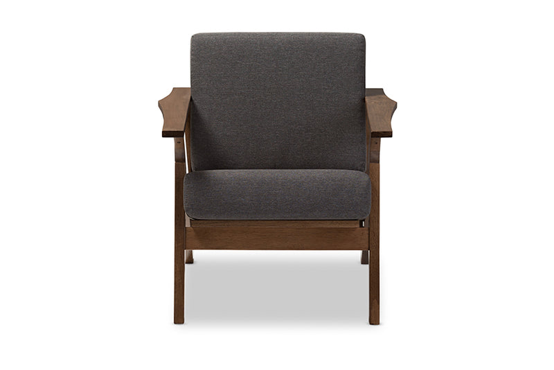 Macias Mid-Century Modern Gray Fabric and "Walnut" Brown Wood Living Room 1-Seater Lounge Chair